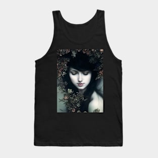 Floral Somberness: A Dark and Enchanting Portrait of Beauty and Mystery Tank Top